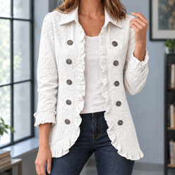 Ruffle Jacket Polyester Hip-Length with Turn-Down Collar
