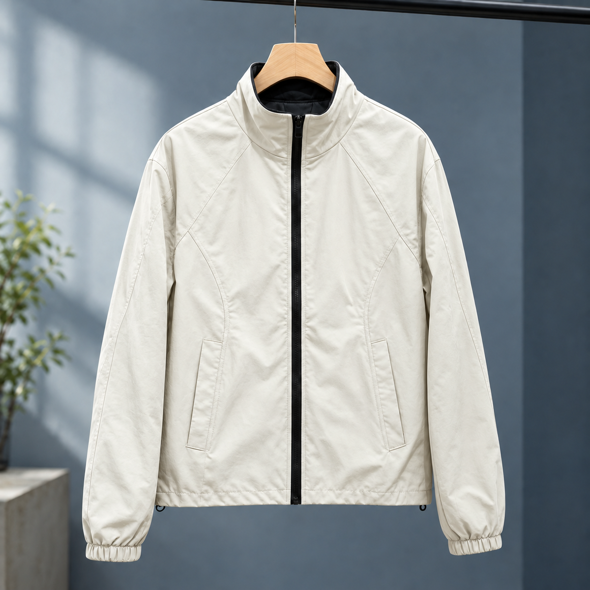 Panelled Jacket Polyester Cropped with Curved Seams and Full Zip