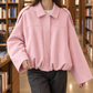 Bomber Jacket Faux Suede Oversized Cropped with Pointed Shirt Collar