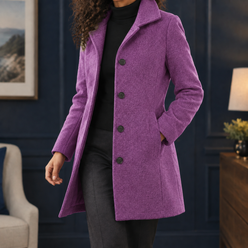 Coat Polyester Mid-Thigh Single-Breasted with Notched Collar