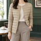 Quilted Jacket Lightweight Down Fill Slim with Collarless Neckline