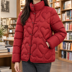 Quilted Jacket Duck Down Filled with Heart Quilting and Stand Collar