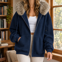 Faux Fur Trim Zip Hoodie