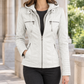 Hooded Jacket Faux Leather Fitted with Layered Zip and Four Pockets