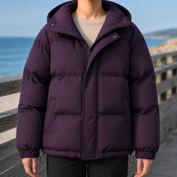 Puffer Jacket Polyester Hooded with Drawcord Hem and Angled Pockets