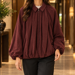 Balloon Jacket Polyester Batwing with Pointed Collar and Full Zip