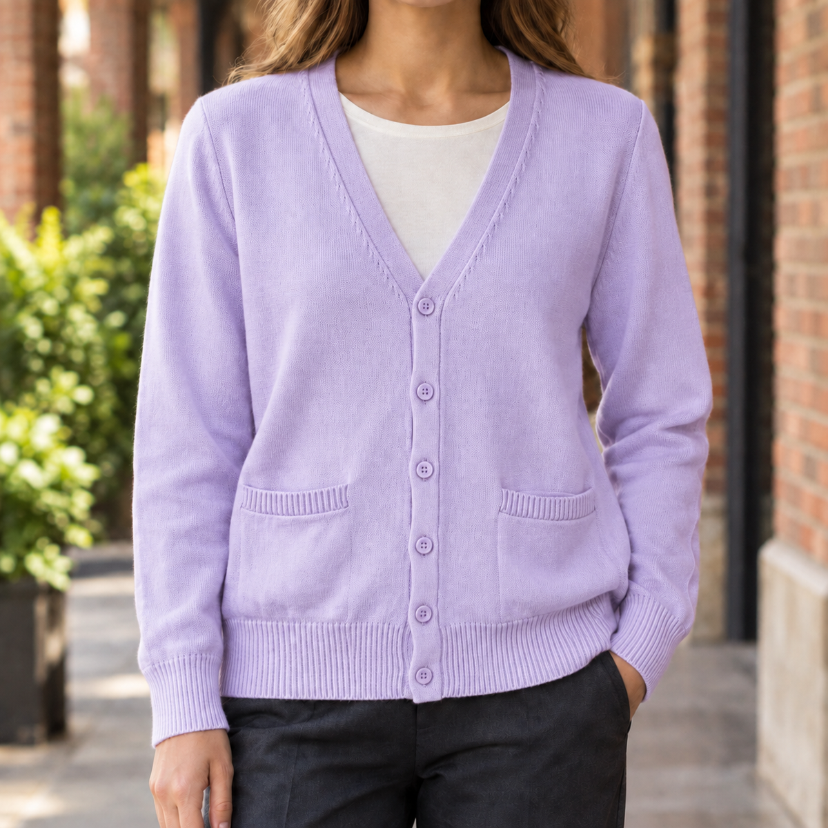 Cotton-Blend V-Neck Relaxed Cardigan