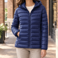 Quilted Jacket Cashmere-Feel Slim Hip-Length with Fixed Padded Hood