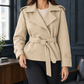 Belted Jacket Polyester Short with Wide Lapels and Self-Tie Waist