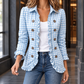 Jacket Polyester Gingham with Ruffle Trim and Open Front