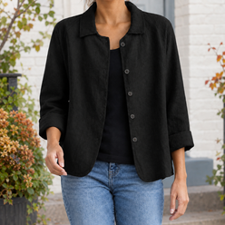Blazer Polyester Relaxed with Open Notched Collar and Five Buttons