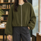 Balloon Sleeve Jacket Polyester Cropped with Round Neck and Full Zip