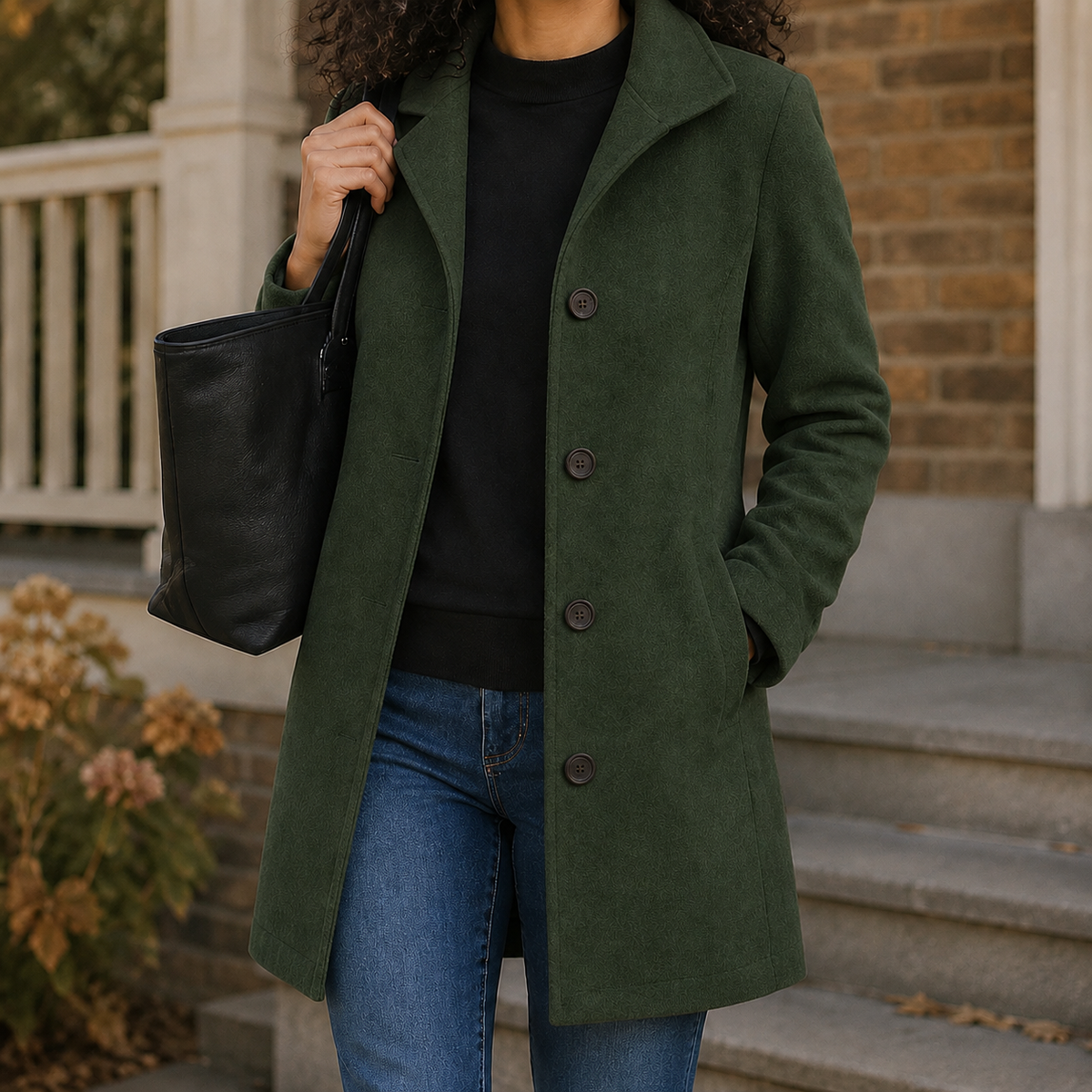 Coat Polyester Straight Cut Mid-Length with Notched Lapels