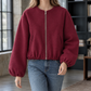 Jacket Polyester Cropped with Balloon Sleeves and Full Zip