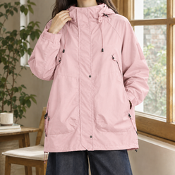Hooded Utility Jacket Cotton Blend with Drawcord and Four Pockets