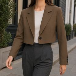 Blazer Polyester Cropped Relaxed with Broad Lapels and Single Button