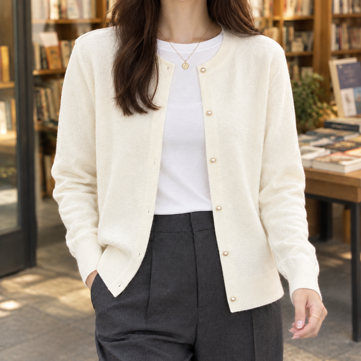 Relaxed Straight Pearl Cardigan