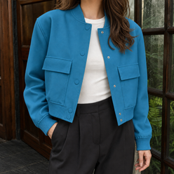 Utility Jacket Polyester Cropped with Snap Front and Flap Pockets