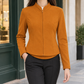 Stand Collar Jacket Polyester Fitted with Concealed Zip, High-Low Hem