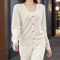 Fine Wool V-Neck Cardigan with Easy Drape