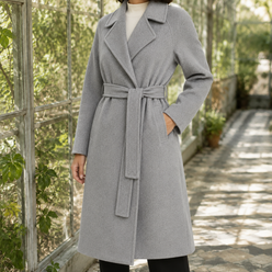 Overcoat Wool Blend Belted Longline with Classic Notched Lapels