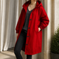Hooded Overcoat Polyester Sweeping Longline with Angled Pockets