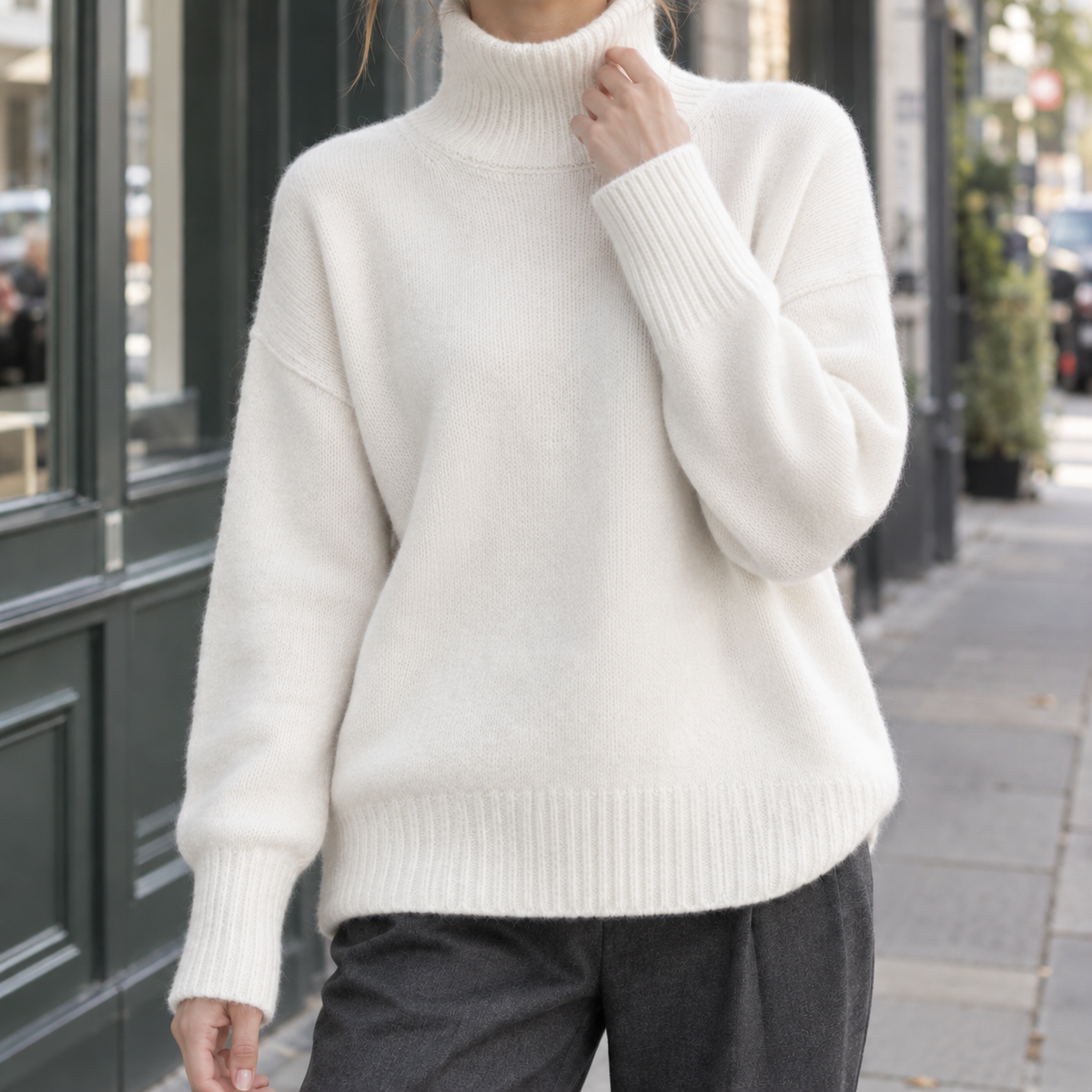 Relaxed Roll Neck Jumper with Generous Sleeves