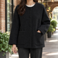 Jacket Wool Relaxed Short with Round Neckline and Covered Buttons