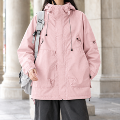 Utility Jacket Cotton Blend Hooded with Concealed Zip and Four Pockets