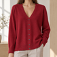 Cotton-Blend Button Cardigan with Deep V-Neck