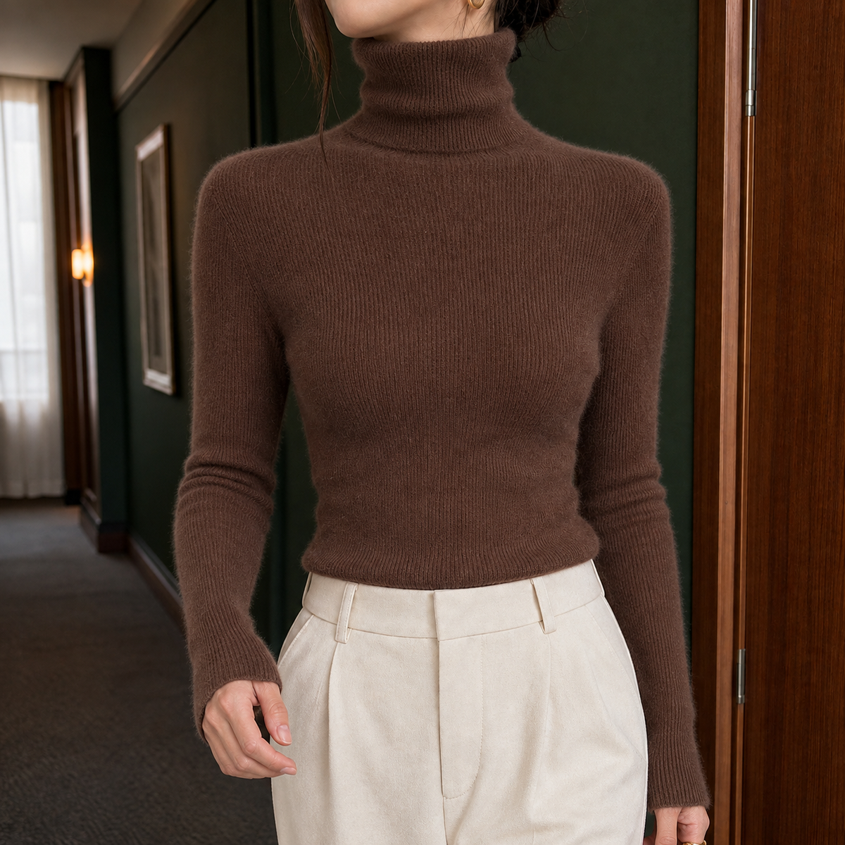 Slim Fine Rib Roll Neck Jumper