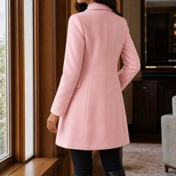 Coat Wool Blend Tailored Fitted Flared with Notched Lapels