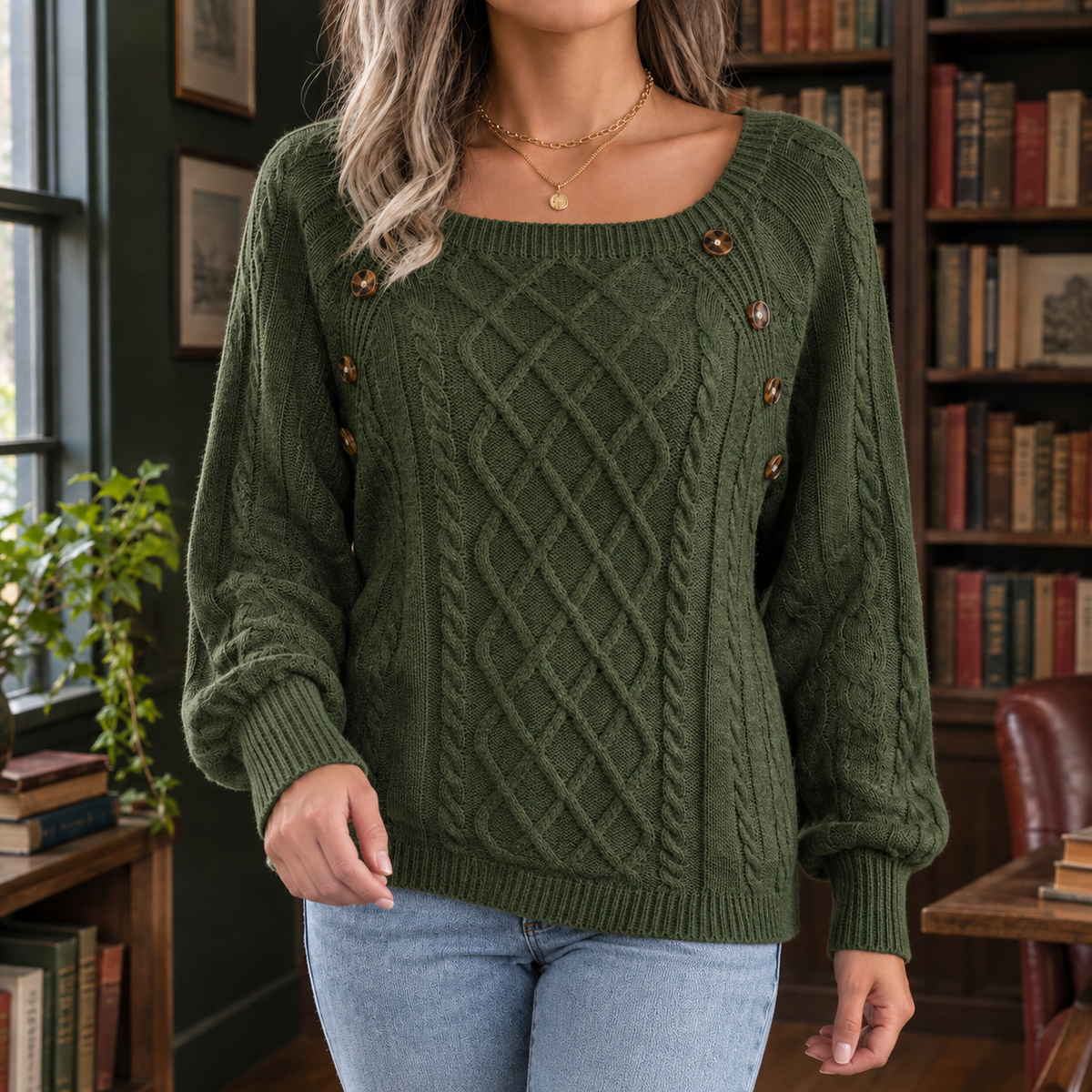 Square Neck Loose Knit Jumper