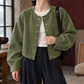 Jacket Polyester Cropped with Round Neckline and Snap Front
