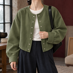 Jacket Polyester Cropped with Round Neckline and Snap Front