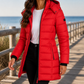 Quilted Jacket Polyester Longline with Hood, Full Zip and Side Pockets