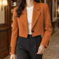 Blazer Polyester Cropped Tailored with Broad Notched Lapels