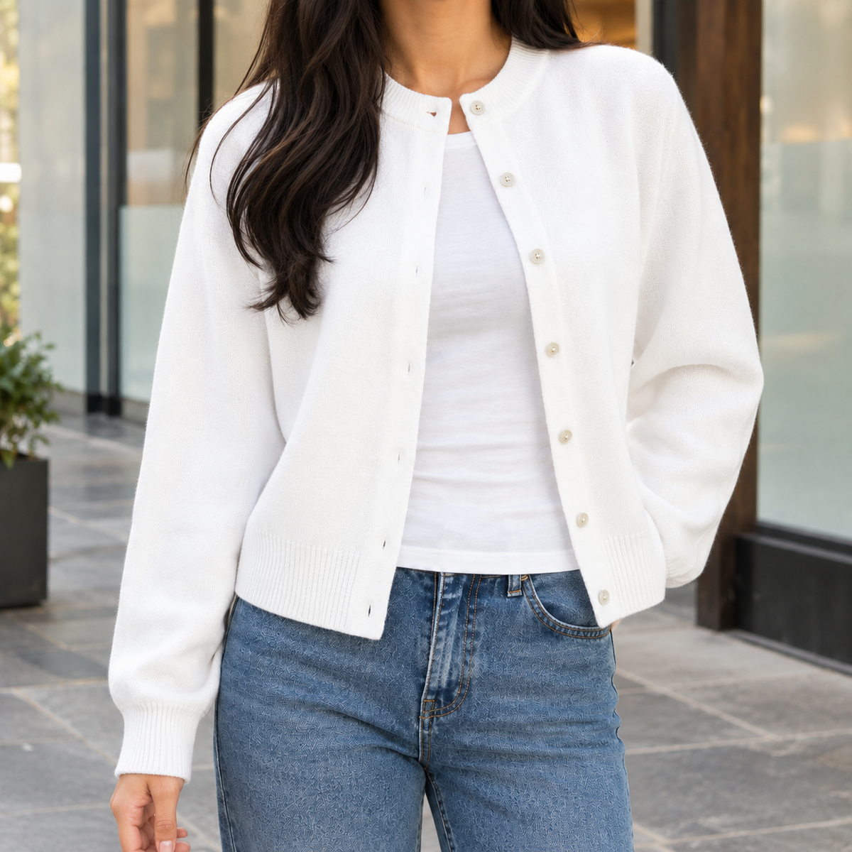 Round Neck Knitted Cardigan
