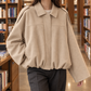 Bomber Jacket Faux Suede Oversized Cropped with Pointed Shirt Collar