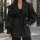 Jacket Polyester Belted with Layered Shoulders and Wide Lapels