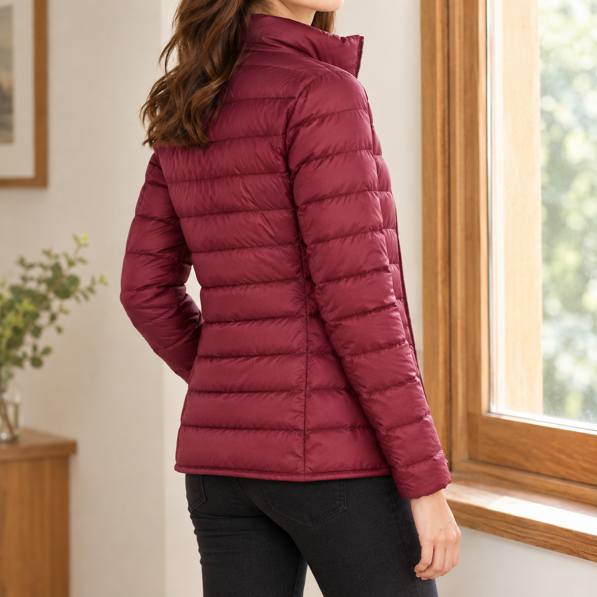 Quilted Jacket Polyester Lightweight with Stand Collar and Full Zip