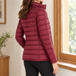 Quilted Jacket Polyester Lightweight with Stand Collar and Full Zip