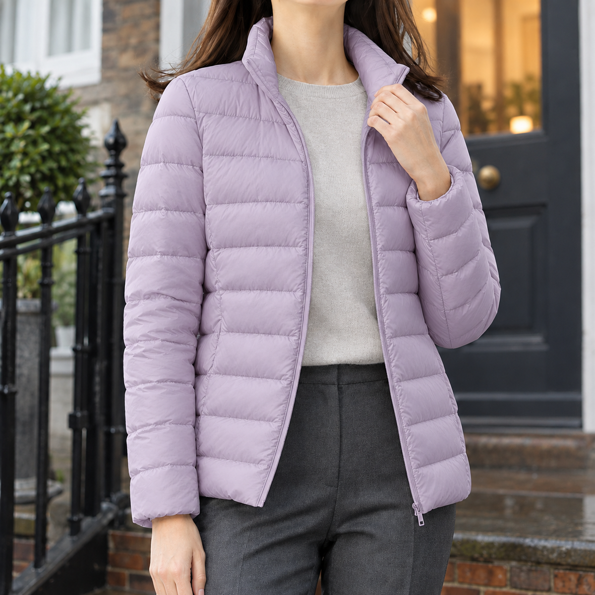 Quilted Jacket Cashmere-Feel with Padded Filling and Stand Collar