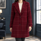 Coat Polyester Windowpane Mid-Length with Notched Lapels