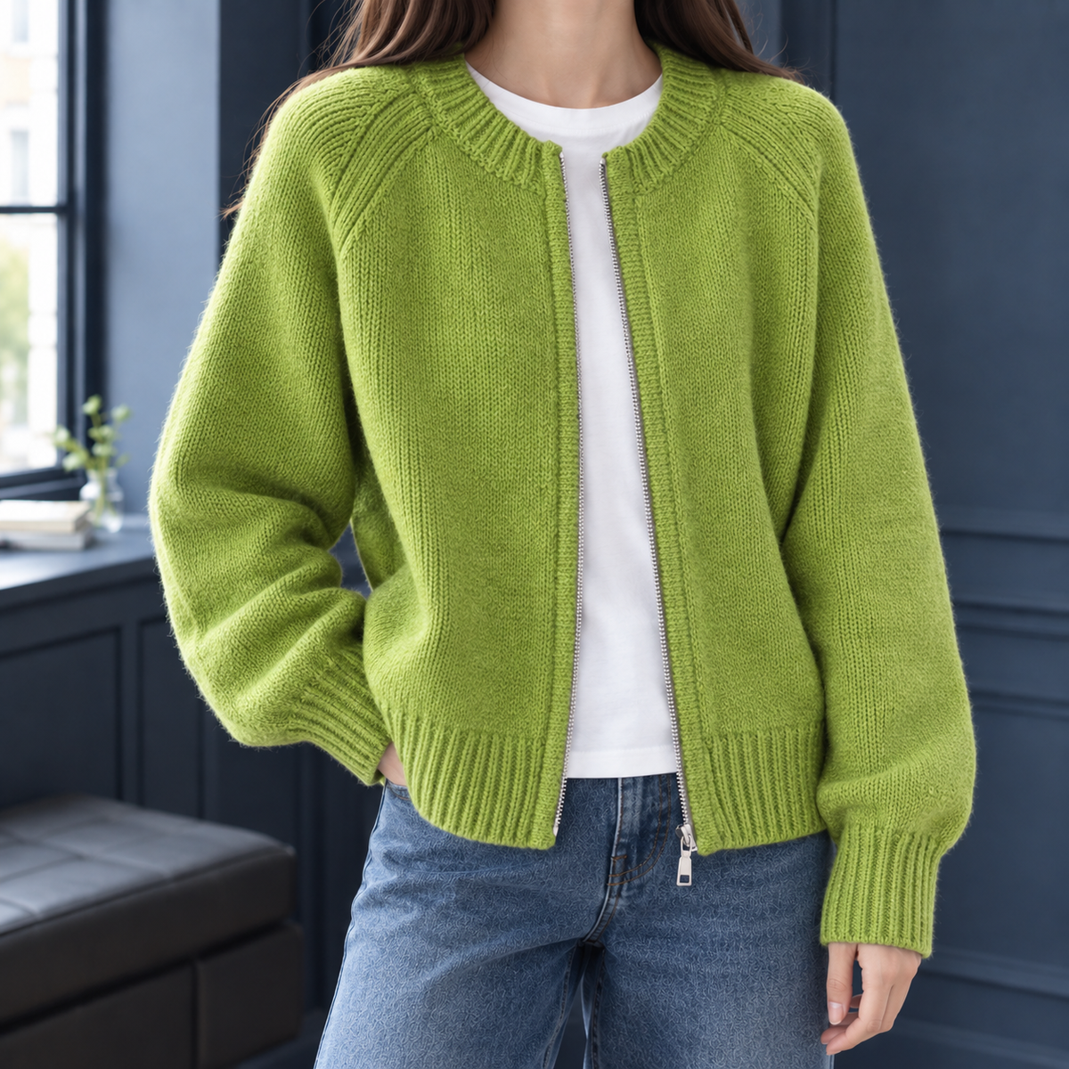 Loose Cropped Cardigan with Chunky Texture