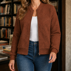 Bomber Jacket Polyester with Raised Geometric Texture and Full Zip