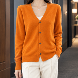 Fine Wool V-Neck Cardigan with Easy Drape