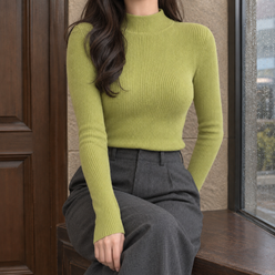 Fine Vertical Rib Close-Fitting Jumper