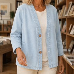 Jacket Washed Cotton Collarless with Two-Button Front