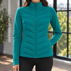 Quilted Jacket Polyester Chevron Quilting with Stand Collar and Zip